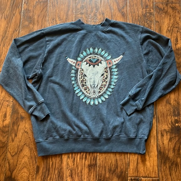 HRT and LUV boho cow skull sweatshirt, size small - Picture 2 of 7